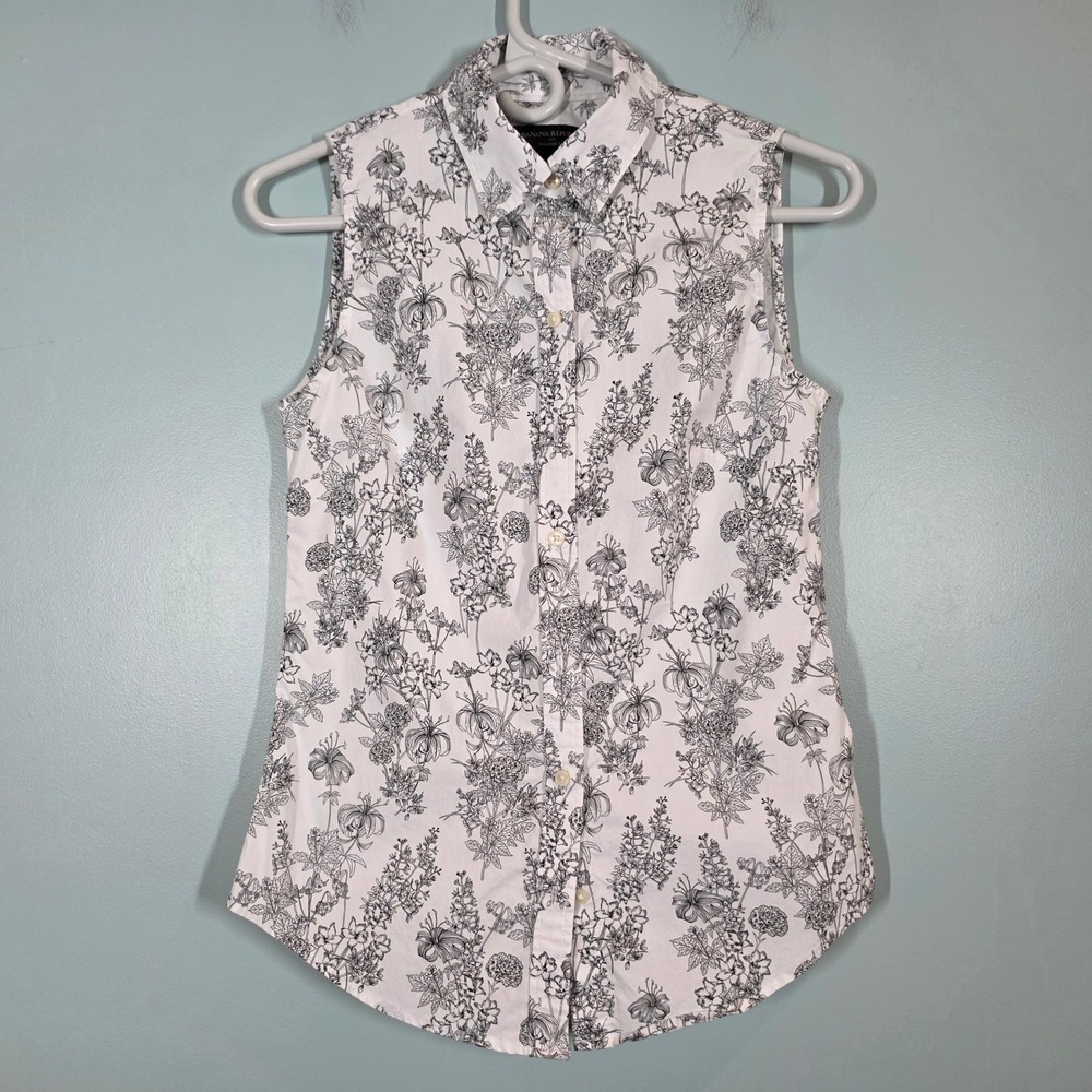 Banana Republic Womens Tailored Fit Sleeveless Button Down Shirt White/Black 2